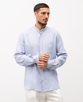 Agnona Голубая рубашка из льна в полоску TD07U3YR3002