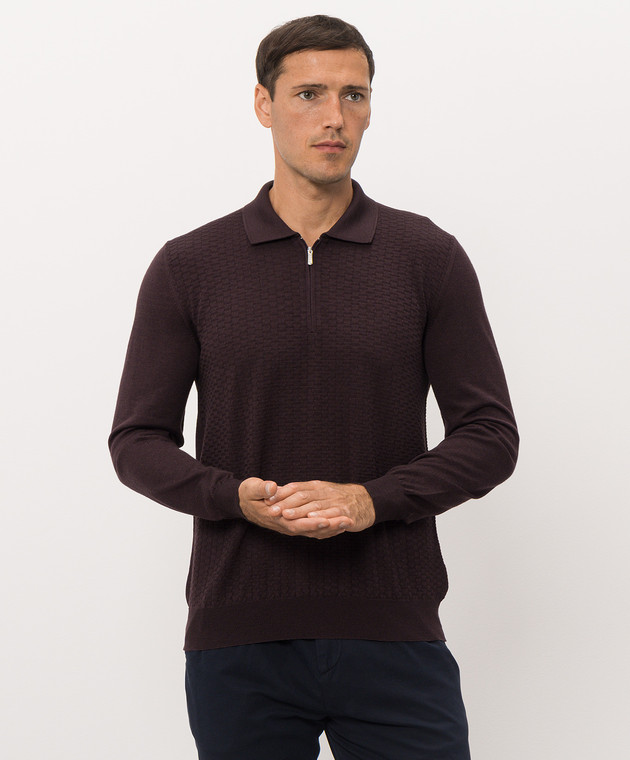 Bertolo Cashmere Фиолетовое поло из шерсти и шелка с фактурным узором 902473002514 изображение 3
