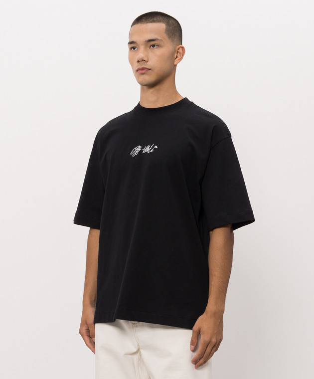 Off-White Черная футболка с вышивкой логотипа 44MAA120F26J011 изображение 3