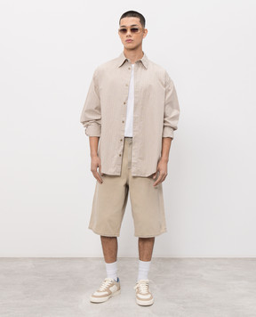 AGOLDE Бежева сорочка Roy з льоном в смужку A40751925