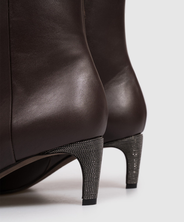 Brunello Cucinelli Коричневые кожаные ботильоны с цепочкой мониль MZSKC3356P изображение 5