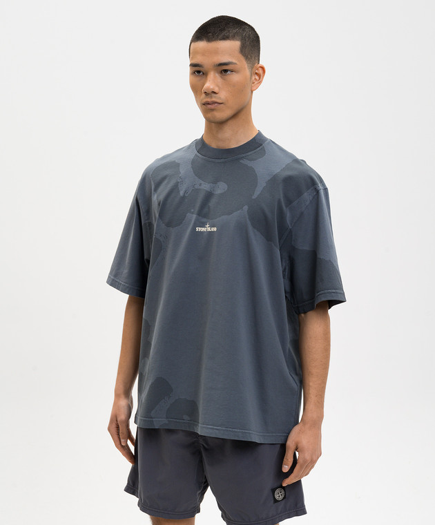 Stone Island Синяя футболка с фактурным принтом эмблемы L1S152100002S0365 изображение 3