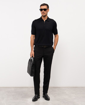 Stefano Ricci Чорне поло із шовку з вишивкою монограми логотипа K616215P31F26101