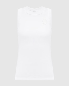 Brunello Cucinelli Белая майка в рубчике с нашивкой эмблемы MG902VT100