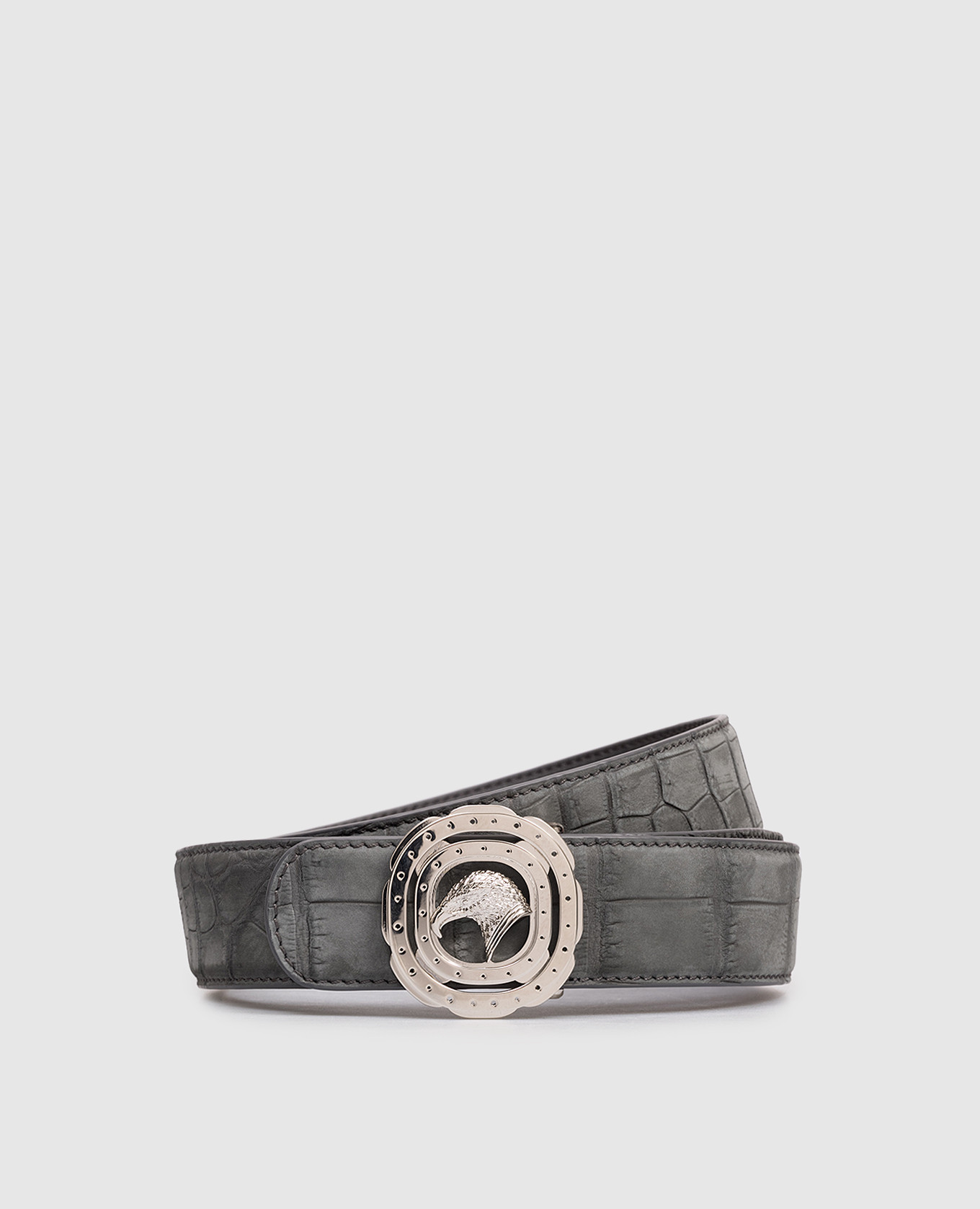 

Серый ремень из кожи крокодила с эффектом нубука, Ремни