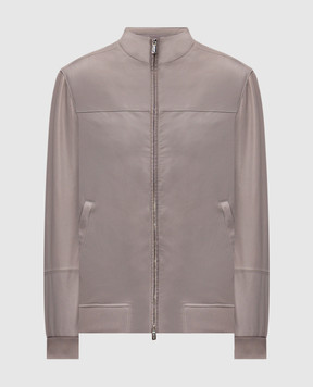 Enrico Mandelli Сіра шкіряна куртка з вишивкою логотипа 3T917A7607