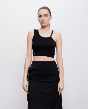 Y`S Yamamoto Чорний топ з вишивкою монограми YKT01060