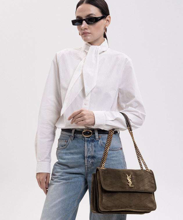 Saint Laurent Замшевая сумка-мессенджер NIKI TRIPOUCH цвета хаки 8129431U807 изображение 2