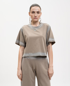 Off-White Коричнева укорочена футболка Spray з принтом логотипа 2AA090S26JER004