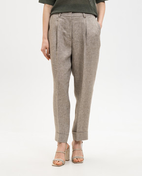 Peserico Коричневые брюки из льна с отворотами P04316V02598