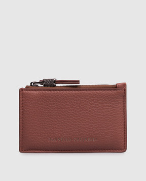 Brunello Cucinelli Коричневий шкіряний картхолдер з принтом логотипа MWCAM2714