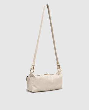 Christian Villa Бежевая кожаная сумка кросс-боди с принтом логотипа 06499