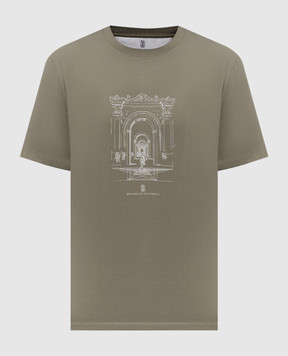 Brunello Cucinelli Футболка кольору хакі з принтом M0B138521P