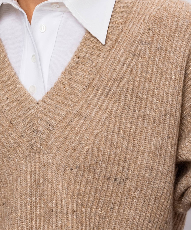 Brunello Cucinelli Бежевий пуловер з кашеміром та вовною MTX755602P зображення 5
