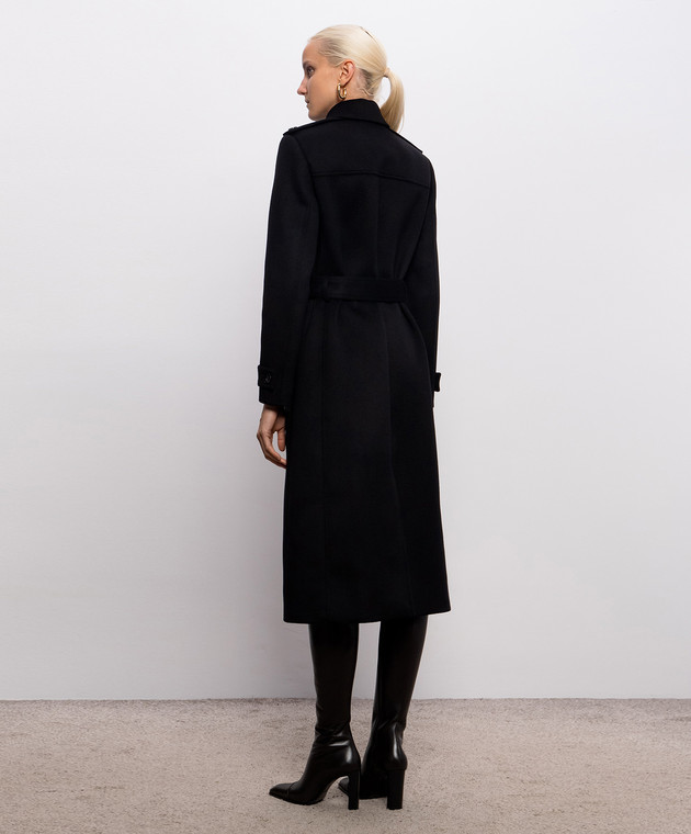 Saint Laurent Черное пальто из шерсти с поясом A001IQY060R изображение 4