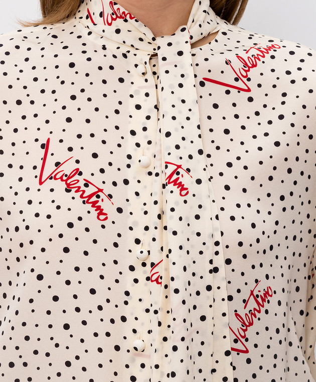 Valentino Бежева блуза Plus De Pois із шовку в горох 9B3AB8N0A9N зображення 5