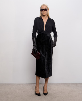 Tom Ford Черная велюровая юбка в фактурный узор под кожу крокодила GC5851FAX1801