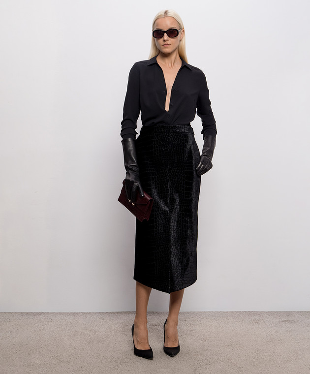 Tom Ford Черная велюровая юбка в фактурный узор под кожу крокодила GC5851FAX1801 изображение 2