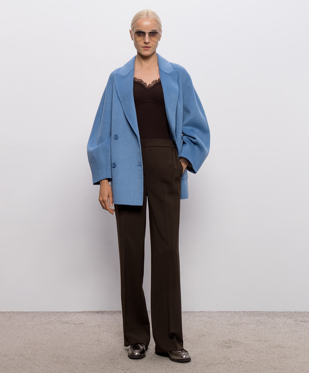 Twinset Коричневый джемпер в рубчик с кружевом 262TP3390 изображение 2