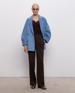 Twinset Коричневый джемпер в рубчик с кружевом 262TP3390