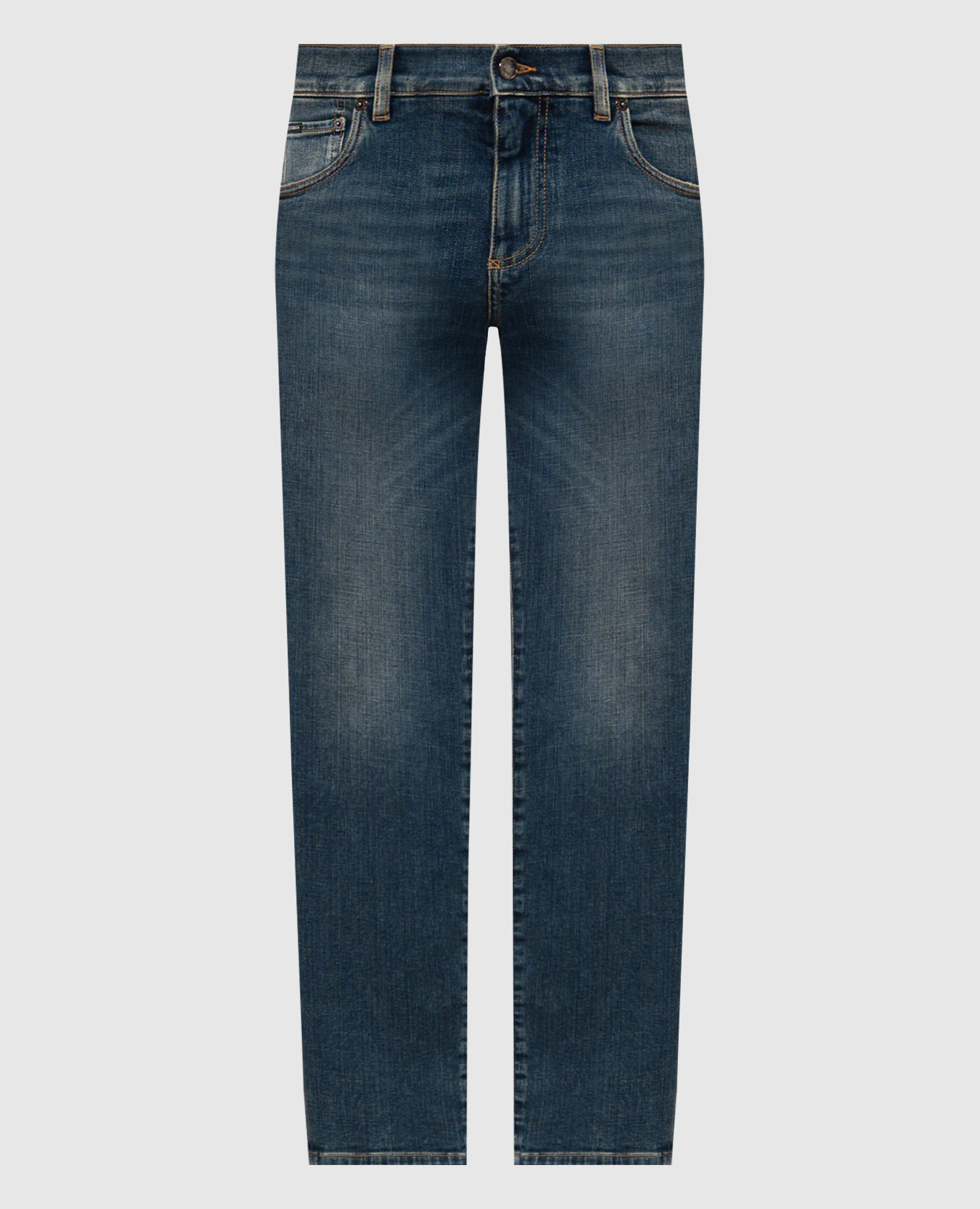 

Синие джинсы слим с эффектом потертости, Синий, Зауженные джинсы