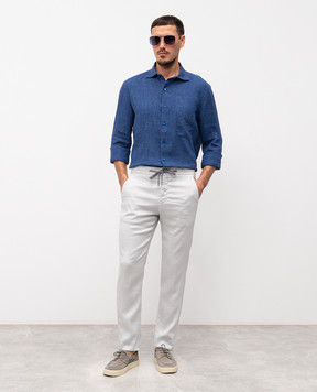 Stefano Ricci Синя сорочка з льону з вишивкою MC007893BX2922