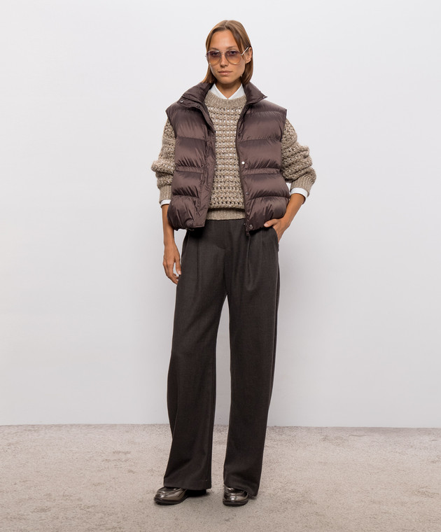Brunello Cucinelli Бежевый ажурный свитер с шерстью и кашемиром MGO378800 изображение 2