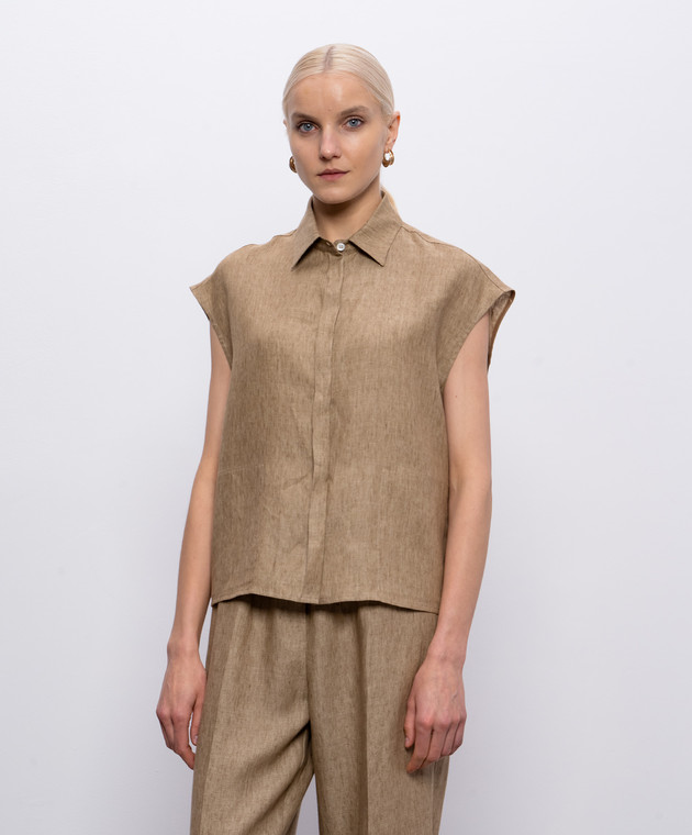 Herno Коричнева сорочка з льону без рукавів CM000049D17105Z зображення 3