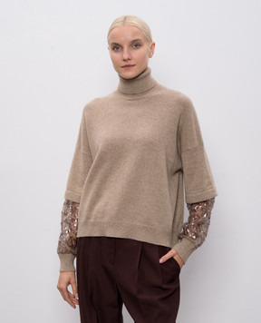 Brunello Cucinelli Бежевый свитер из кашемира с пайетками M12730003