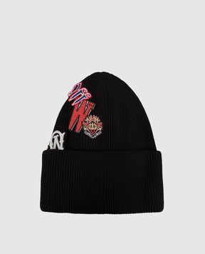 Off-White Чорна шапка з кашеміром з логотипом OMLC030F25KNI001