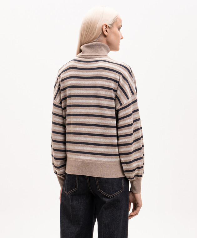 Brunello Cucinelli Бежевий гольф з вовни, кашеміру та шовку в смужку M16221903P зображення 4
