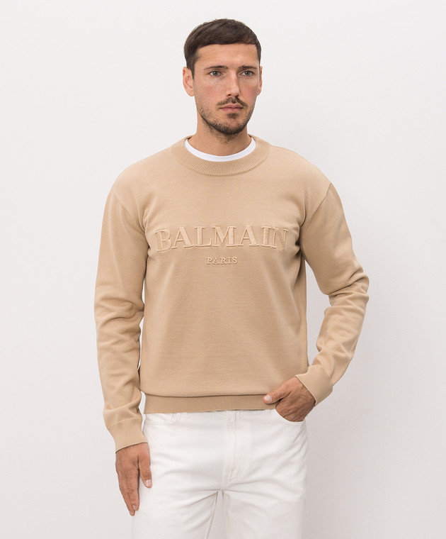 Balmain Бежевый джемпер с вышивкой логотипа HH1KD185KK24 изображение 3