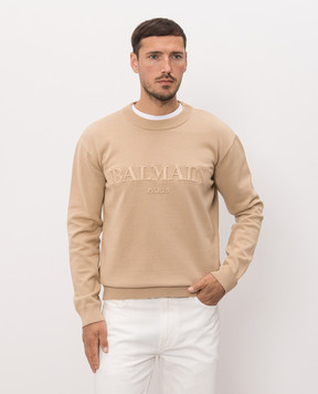 Balmain Бежевый джемпер с вышивкой логотипа HH1KD185KK24