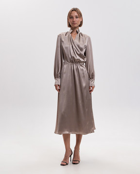 Kiton Бежева сукня на запах із шовку D62319K0584I