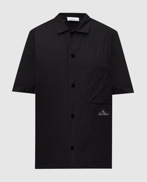 Stone Island Черная рубашка прямого кроя с контрастной вышивкой логотипа L1S151100006S0168