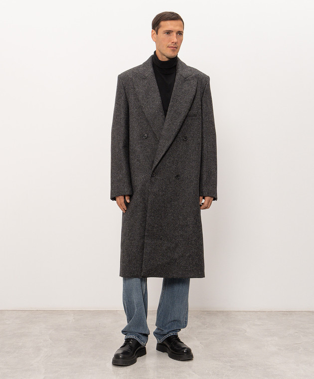 JW Anderson Серое двубортное пальто Crombie из шерсти CO0354PG1872 изображение 3