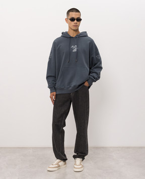 Off-White Синє худі з брендовим принтом 44MBB085F26F002