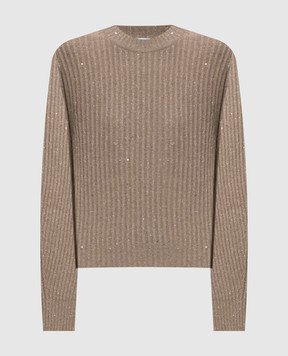 Brunello Cucinelli Коричневий светр з кашеміру та вовни з паєтками MBM753500
