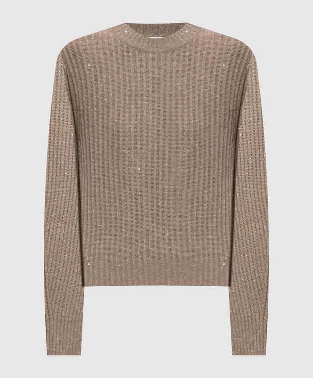 Brunello Cucinelli Коричневий светр з кашеміру та вовни з паєтками MBM753500