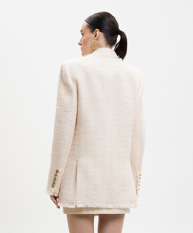 Balmain Твидовый двубортный жакет цвета айвори с шерстью GF0SI661XL96 изображение 4