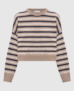 Brunello Cucinelli Бежевый свитер из шерсти, кашемира и шелка в полоску M16221900P