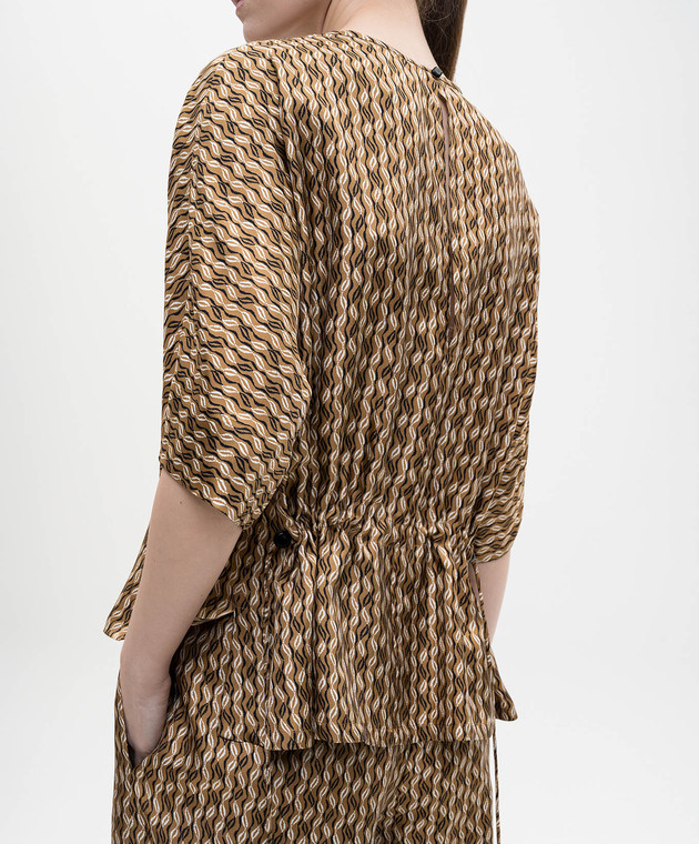 Max Mara Коричневая блуза NORDICA из шелка в принт MXMNORDICA изображение 5