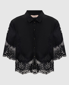 Twinset Чорна блуза з льону з мереживом 261TT2181