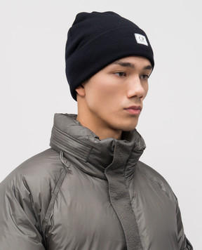 C.P. Company Синяя шапка из шерсти с логотипом MAC305A005509A