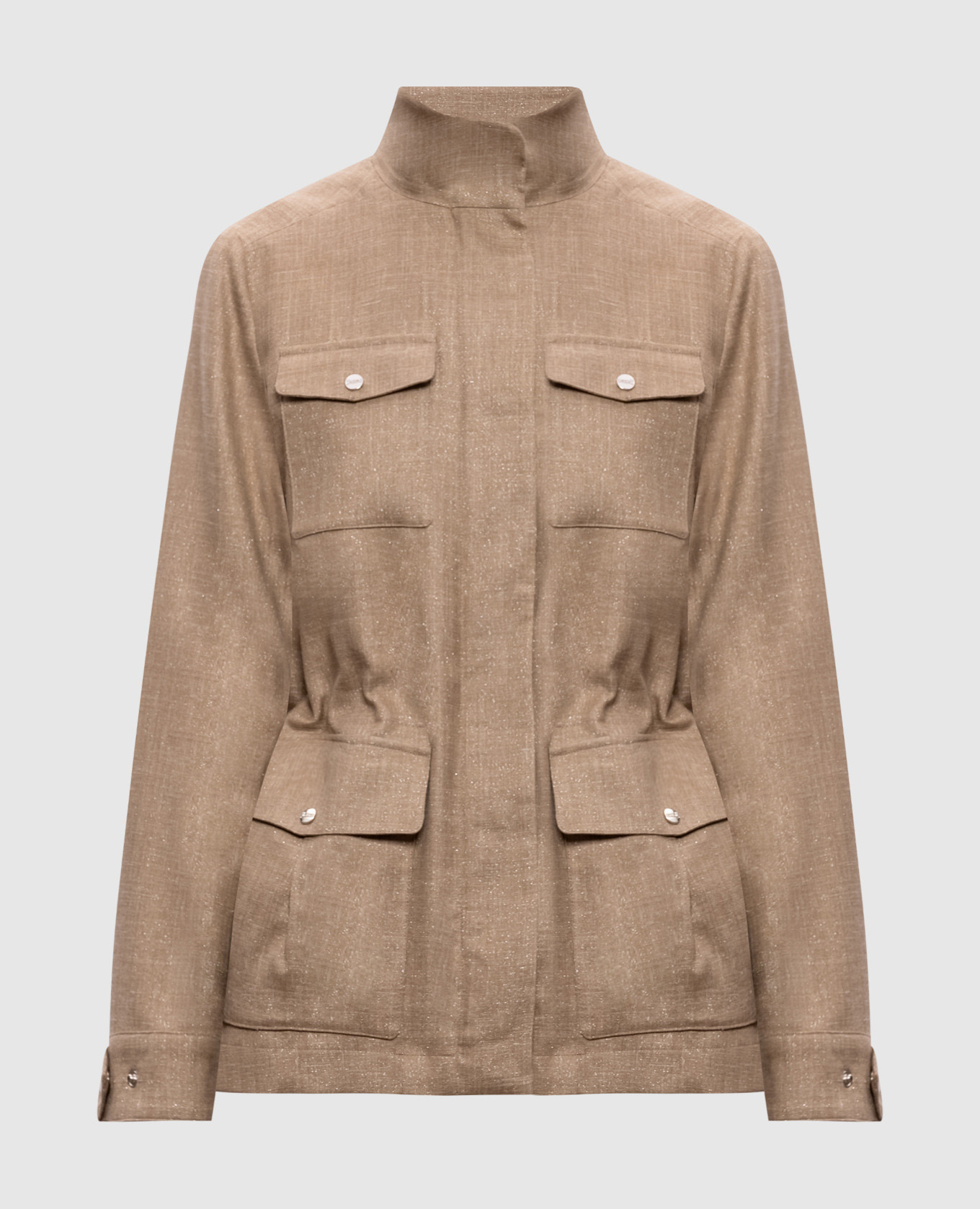 

Коричневая куртка из шерсти, шелка и льна с люрексом, Коричневый, Куртки