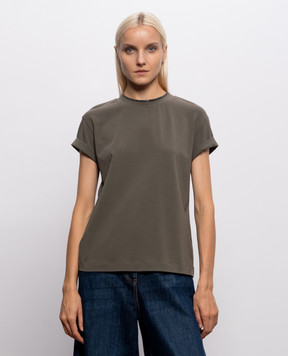 Brunello Cucinelli Футболка кольору хакі з ланцюжком моніль M0T18BD200
