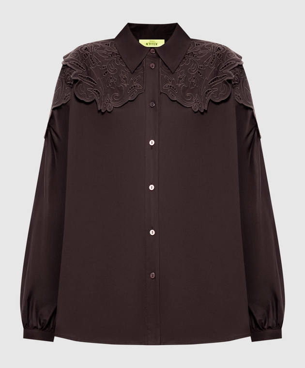 Twinset Коричнева сорочка з вишивкою бродері 262AQ2060