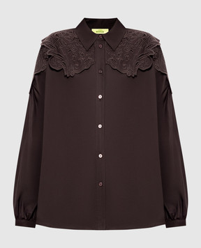 Twinset Коричнева сорочка з вишивкою бродері 262AQ2060