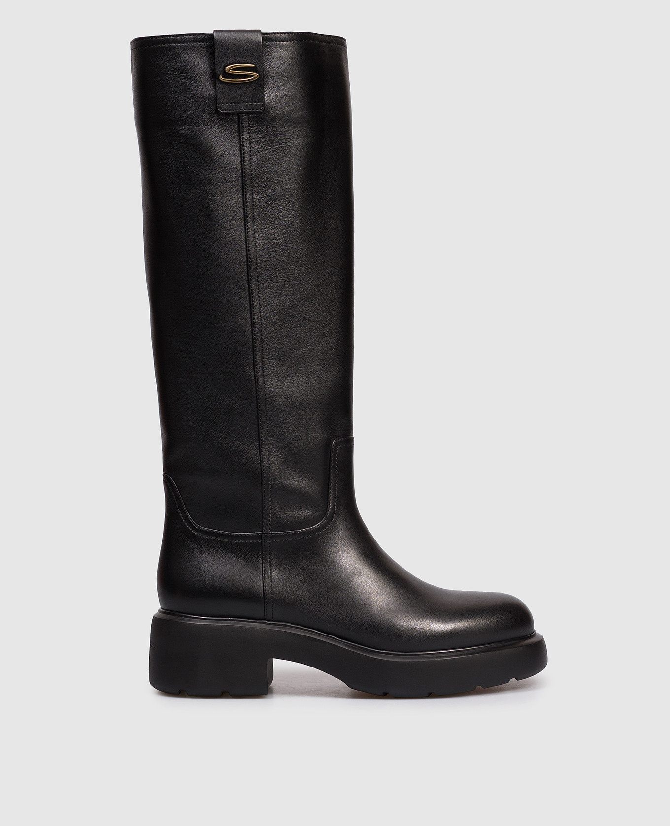 

Черные кожаные сапоги с монограммой логотипа, Черный, Сапоги