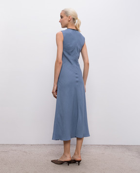 Brunello Cucinelli Блакитна сукня міді з льоном MH126AFR61
